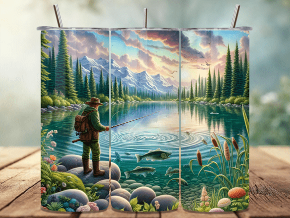 Download Scenic Mountain Lake Fishing Tumbler PNG - Fishing tumbler png Collection